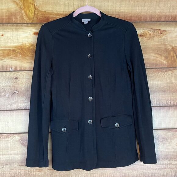 J Jill Womens Blazer Jacket Small Wool Blend Black Long Sleeve‎ Button Career - Picture 1 of 7